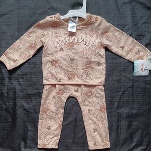NWT Disney Light Brown/Peach Minnie Mouse Baby Top and Pants Set